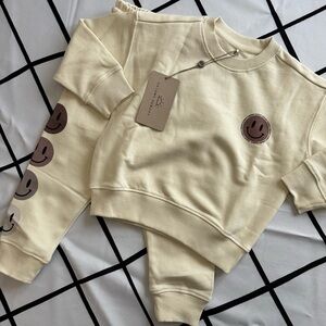 Toddler Cream Smiley Face Jogger Set